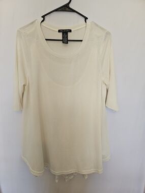Cream Long Sleeve Scoop Neck Top